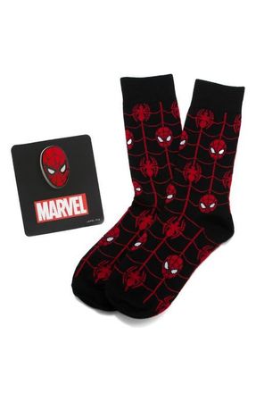 Cufflinks Inc. Spider-Man Crew Socks & Lapel Pin Set in Black at Nordstrom