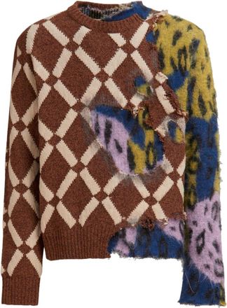 Marni distressed-effect colour-block jumper - men - Virgin Wool - 46 - Brown