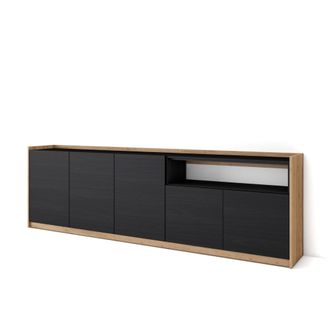 Skraut Home Skraut Home - Aparadores Para Sal&oacute;n, 260x37x80cm, 5 Puertas, Armario, Zapatero, Negro Y Roble