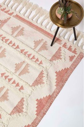 Homescapes Satara Pink Kilim Wool Rug | Size: 160 cm x 230 cm