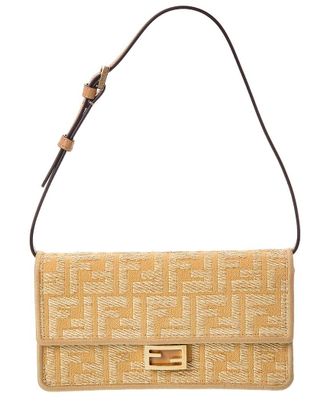 Fendi Fendi Baguette Ff Jacquard Raffia & Leather Wallet On Chain
