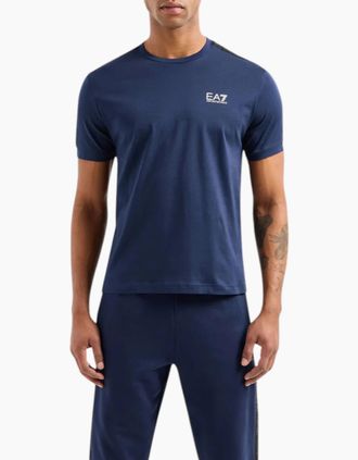 Armani Mens EA7 Emporio Armani Mens 3DPT35 PJ02Z Tape Logo T-Shirt - Blue - Size: 42
