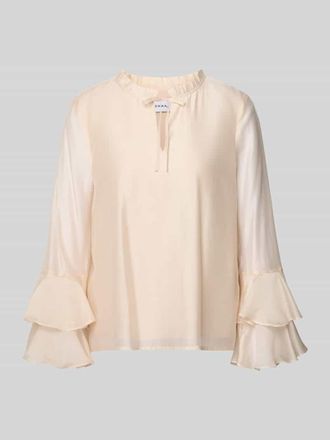 Comma Regular Fit Bluse aus Lyocell-Mix mit Volants in Sand, Gr&ouml;&szlig;e 34