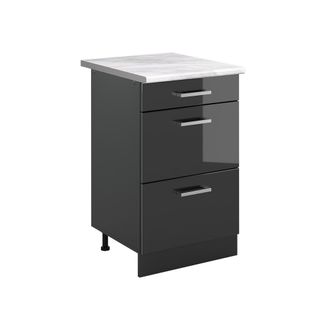 Vicco Mueble Bajo De Cocina R-line, Antracita Alto Brillo/antracita, 50 Cm Encimera M&aacute;rmol, Vicco