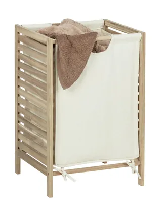 WENKO Cesta Para La Ropa Sucia De Bamb&uacute; Con Bolsa De Tela Removible 40x60x35 Cm
