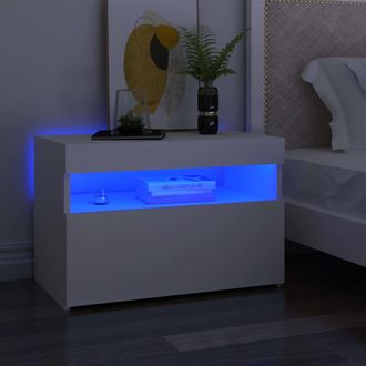 vidaXL Vidaxl - Mesita De Noche Con Luces Led Contrachapada Blanco 60x35x40 Cm