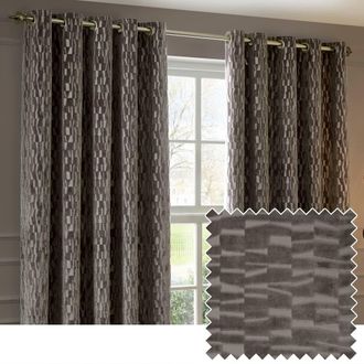 Riva Paoletti Manhattan Velvet Eyelet Curtain Pair in Natural | Size: 168 cm width x 183 cm drop