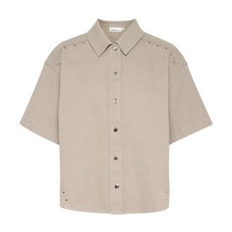 Karen by Simonsen Short Sleeve Button-Up Shirt Flint Gray - female - Karen by Simonsen - Shirts - Gray - L - Blouses & Shirts