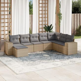 vidaXL Vidaxl - Juego De Sof&aacute;s De Jard&iacute;n Con Cojines Beige 8 Pzas Rat&aacute;n Pe