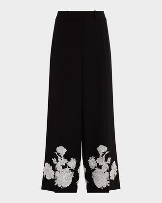 Elie Tahari The Isla Embroidered Wide-Leg Pants