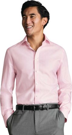 CHARLES TYRWHITT Non-iron Striped Herringbone Shirt in Light Pink at Nordstrom, Size 15.5 - 34