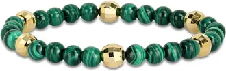 Amour Mens 19 1/5ct TGW Malachite Yellow Plated Sterling Silver Stretchable Bead Bracelet - 8.5 in