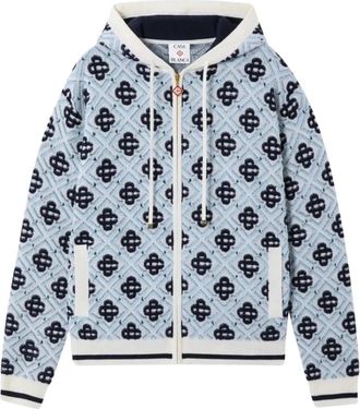 Casablanca Merino Monogram Rits Hoodie - Heren - Vesten met rits - Blauw - L - Wol - Hoodies & sweatvesten