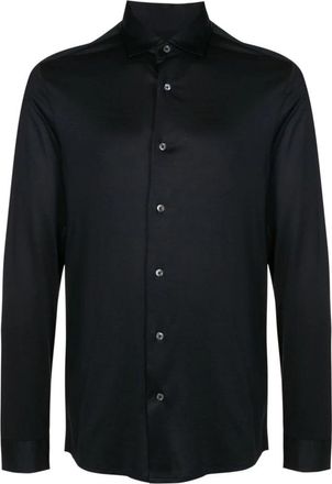 Emporio Armani Overhemd met gebogen zoom en knopen - Heren - Casual Overhemden - Blauw - M - Overhemden