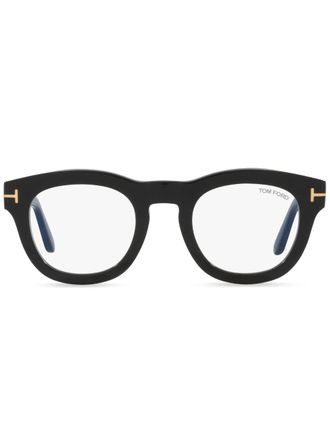 Tom Ford Eyewear logo-plaque square-frame glasses - men - Acetate - 49 - Black