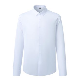 AlltheMen Mens Dress Shirt Long Sleeve No Iron Stretch Plain Shirts Business Formal Button Down Shirt Classic Fit White XL