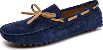 Generic Mens Loafers Round Toe PU Leather Moccasins Boat Shoes Flexible Slip Resistant Lightweight Wedding Slip-on(Blue,8.5 UK)
