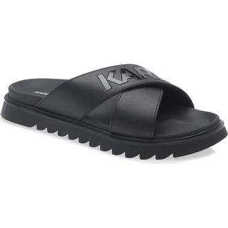 Karl Lagerfeld Logo Crisscross Slide Sandal in Black at Nordstrom Rack, Size 13