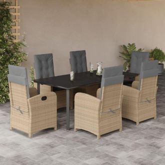 vidaXL Set Comedor De Jard&iacute;n 7 Pzas Con Cojines Rat&aacute;n Sint&eacute;tico Beige Vidaxl