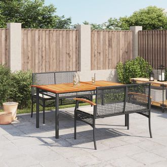 vidaXL Set Comedor De Jard&iacute;n 3 Pzas Con Cojines Rat&aacute;n Sint&eacute;tico Negro Vidaxl
