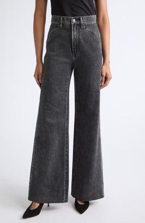 Veronica Beard Grant Studded High Waist Wide Leg Jeans in Tornado at Nordstrom, Size 30