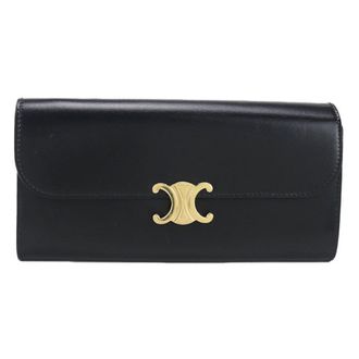 Celine Black Leather Long Wallet (Bi-Fold) (Pre-Owned)