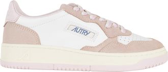 Autry Powder Pink Medalist Low Side-Logo Leather Sneakers