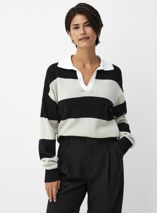 Contemporaine Womens Rugby stripes Johnny-collar sweater