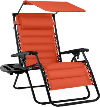Best Choice Products Oversized Padded Zero Gravity Chair w/ Canopy Headrest Cup Holder Side Tray