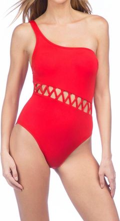 Kenneth Cole Sexy Cut Out One Shoulder One Piece Swimsuit In Flame Solid