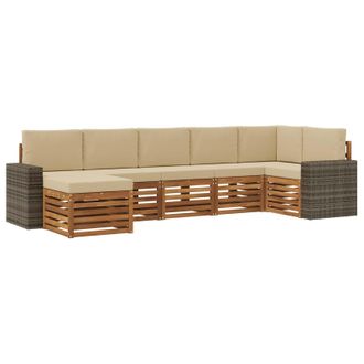vidaXL Conjunto De Sof&aacute; Seccional Con Coj&iacute;n 7 Pcs Natural Y Beige Vidaxl
