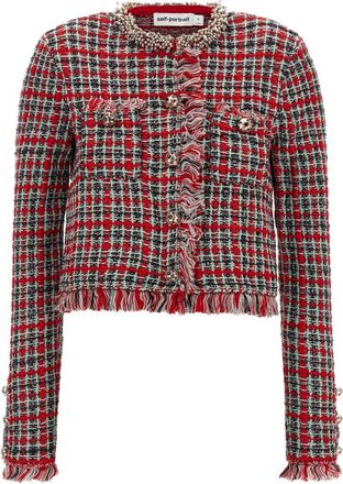 Self Portrait Cropped Jacket - Dames - Blazers - Veelkleurig - L - Katoen - Jassen