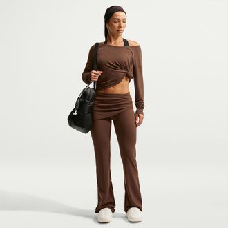 Nike Womens Zenvy Dri-FIT Mid-Rise Pants with Layered Skirt in Brown | IX7281-259
