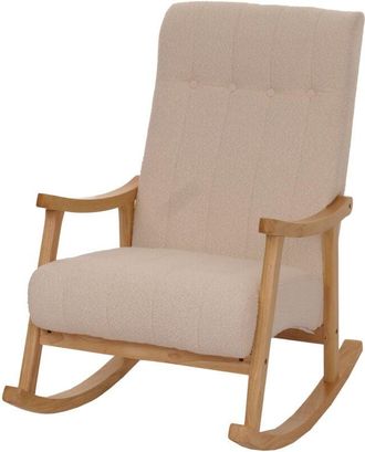 Hhg Silla mecedora HHG 862, sillón relax, madera mvg, tela/tejido bouclé (450 g/m²), beige, estructura natural