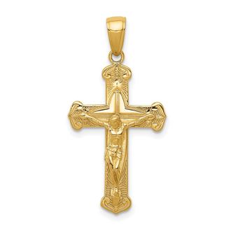 Diamond2Deal 14k Yellow Gold Gold Polished Textured Crucifix Pendant