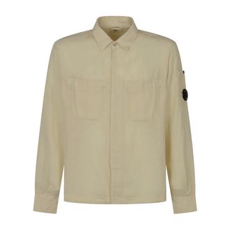 C.P. Company Casual Shirts, male, Beige, Size: XL Shirts Long Sleeve in Linen