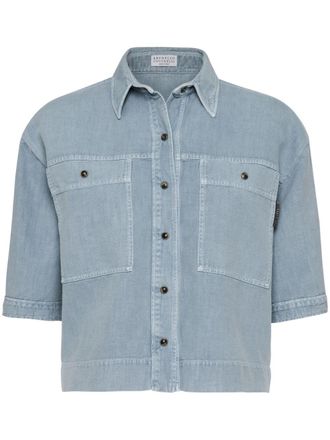 Brunello Cucinelli T-shirt in misto lino - Blu