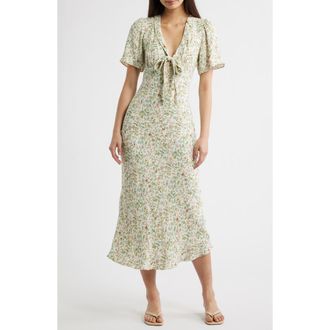 Reformation Tyra Floral Short Sleeve Midi Dress in Gardener at Nordstrom, Size 10