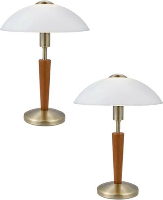 Loops 2 PACK Table Lamp Bronzed Nut Touch On & Off Shade White Satin Glass E14 1x60W