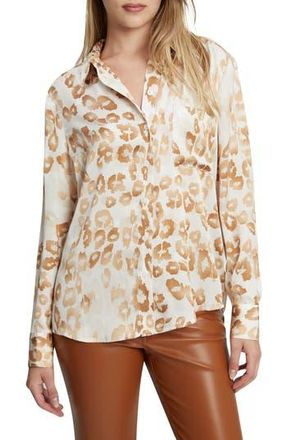 Bardot Classic Leopard Satin Button-Up Shirt at Nordstrom Rack, Size 6