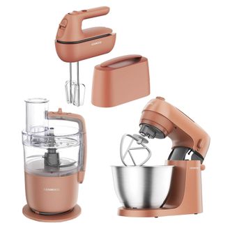 DeLonghi Go Food Processor, Stand & Hand Mixer Clay Red