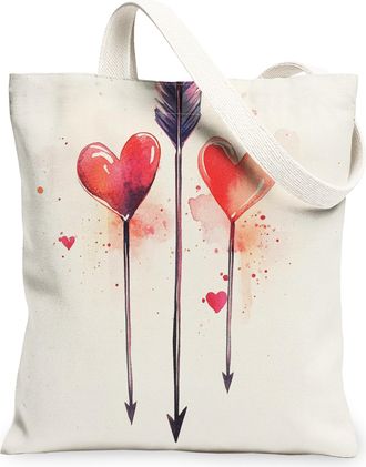 Generic Heart Arrowhead Canvas Tote Bags, Love Design Reusable Grocery Bags, Spring Vintage Lightweight Washable Shoulder Strap Canvas for Travel Beach 13x15 