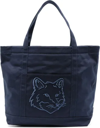 Maison Kitsun&eacute; large Fox Head cotton tote - unisex - Cotton/Cotton - OS - Blue