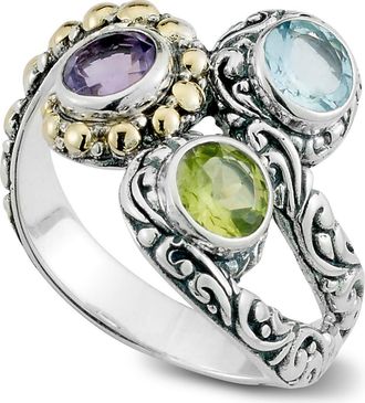 Samuel B. Sterling Silver & 18K Gold Three-Stone Ring in Blue at Nordstrom Rack, Size 9