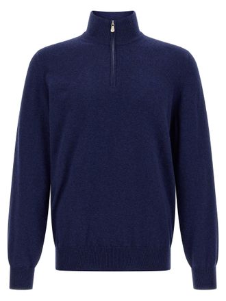 Brunello Cucinelli Half-Zip Sweater Sweaters And Cardigans Blue
