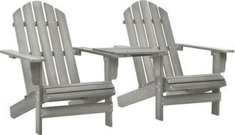 vidaXL Sillas Adirondack de jardín y mesita madera maciza abeto gris Vidaxl