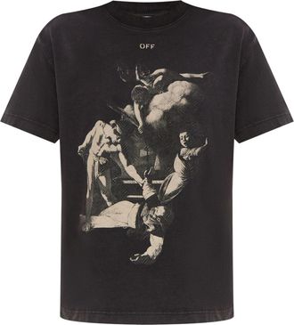 Off-white T-shirt met grafische print - Zwart