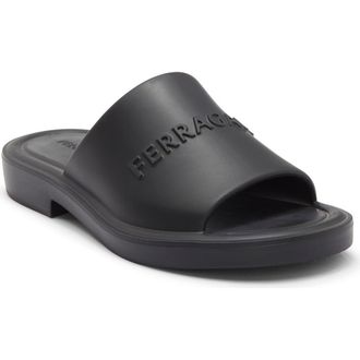 Ferragamo Giuneva Logo Embossed Slide Sandal in Black at Nordstrom Rack, Size 10