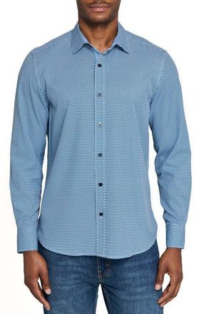 ConStruct Hexagon Geo Woven Long Sleeve Basic in White/blue at Nordstrom, Size Xx-Large