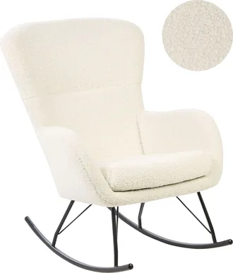 Beliani Beliani - Silla Mecedora De Boucl&eacute; Blanco Crema Negro Poli&eacute;ster Patas De Metal Anaset